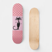 SCHWARZE KATZ-RETRO-MÄDCHEN PINK SKATEBOARD DECK (Vorderseite)
