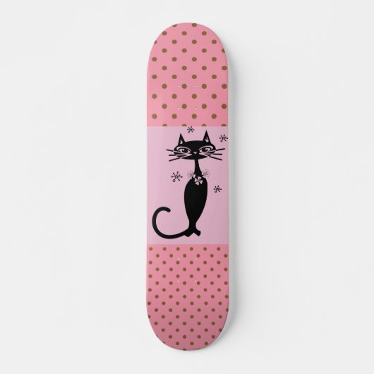 SCHWARZE KATZ-RETRO-MÄDCHEN PINK SKATEBOARD DECK (Vorne)