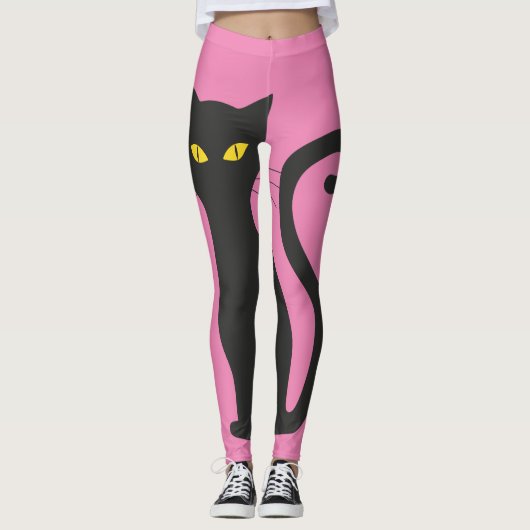 SCHWARZE KATZ- UND PINKLeggings YOGA PANTS Leggings (Vorderseite)