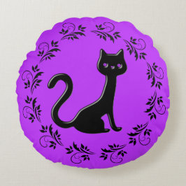 Schwarze Kätzchen Cartoon 11 Rundes Kissen