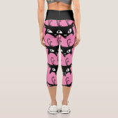 SCHWARZE KATZDRUCKPINK CAPRI YOGA PANS LEGGINGS (Rückseite)