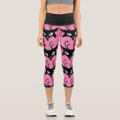 SCHWARZE KATZDRUCKPINK CAPRI YOGA PANS LEGGINGS (Vorderseite)
