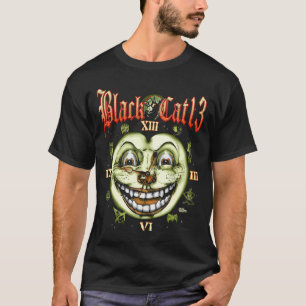 Schwarze Katze 13 Uhr Halloween T-Shirt