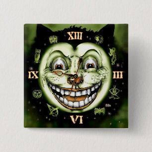 Schwarze Katze 13 Verrückte Uhr Halloween-Horror-K Button
