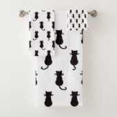 Schwarze Katze Abgeschieden auf weißem Polka-Dot-M Badhandtuch Set (Insitu)