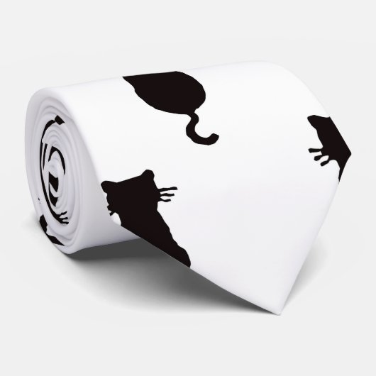 Schwarze Katze Abgeschieden auf weißem Polka Dot M Krawatte (Gerollt)