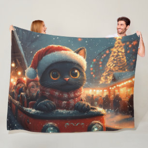Schwarze Katze Achterbahn Weihnachten Fleecedecke