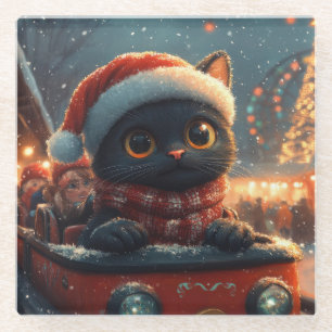 Schwarze Katze Achterbahn Weihnachten Glasuntersetzer
