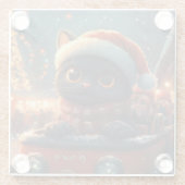 Schwarze Katze Achterbahn Weihnachten Glasuntersetzer (Rückseite)