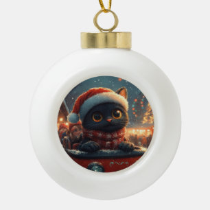 Schwarze Katze Achterbahn Weihnachten Keramik Kugel-Ornament