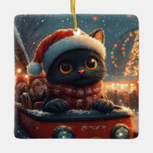 Schwarze Katze Achterbahn Weihnachten Keramikornament