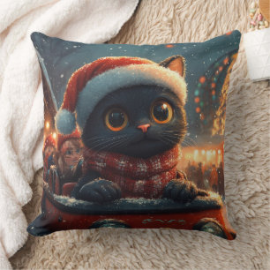 Schwarze Katze Achterbahn Weihnachten Kissen