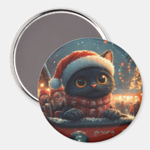 Schwarze Katze Achterbahn Weihnachten Magnet