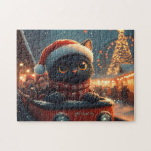 Schwarze Katze Achterbahn Weihnachten Puzzle