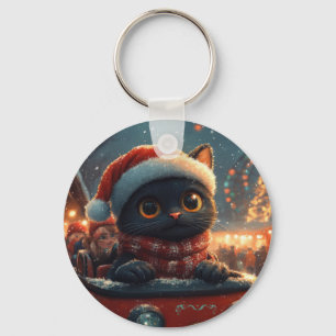 Schwarze Katze Achterbahn Weihnachten Schlüsselanhänger