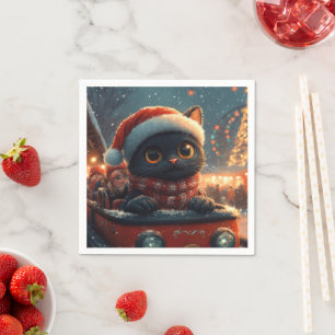 Schwarze Katze Achterbahn Weihnachten Serviette