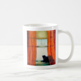 Schwarze Katze am Fenster Kaffeetasse
