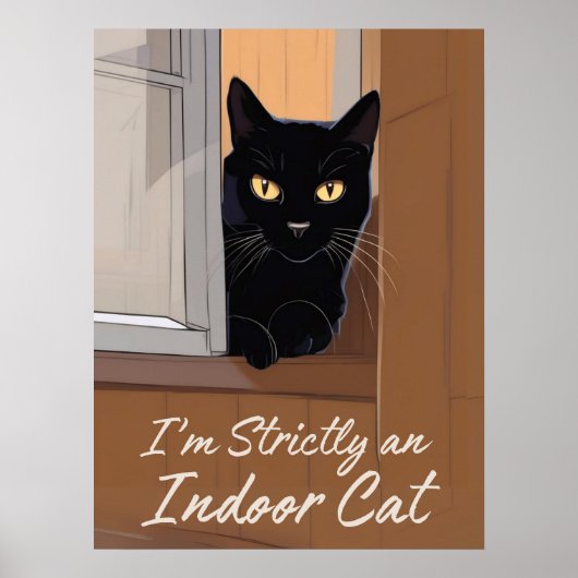 Schwarze Katze am Fenster Poster (Vorne)