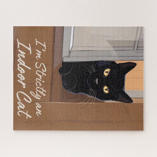 Schwarze Katze am Fenster Puzzle (Horizontal)