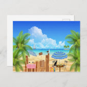 Schwarze Katze am Strand Postkarte (Vorne/Hinten)