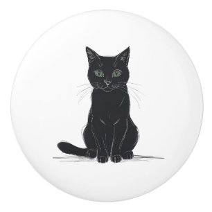 Schwarze Katze an weißem Hintergrund Türgriff Keramikknauf