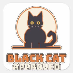Schwarze Katze Approved Retro Mond Halloween Katze Quadratischer Aufkleber