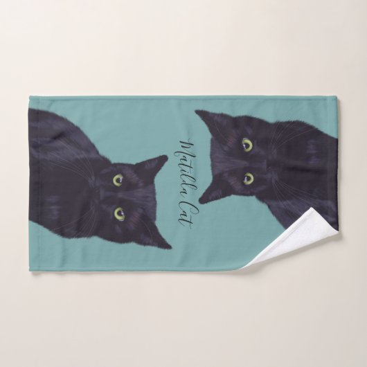 Schwarze Katze Aquamarine Personalisierte Haustier Handtuch (Handtuch)