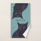 Schwarze Katze Aquamarine Personalisierte Haustier Handtuch (Handtuch)