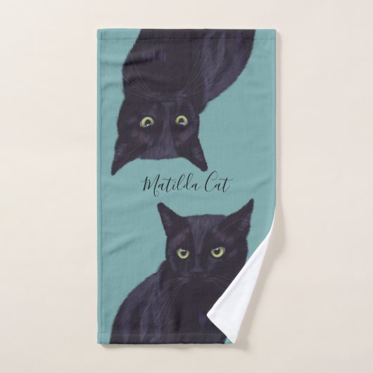 Schwarze Katze Aquamarine Personalisierte Haustier Handtuch (Handtuch)