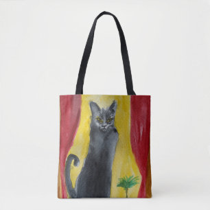 Schwarze Katze Aquarell-Kunst  Tasche
