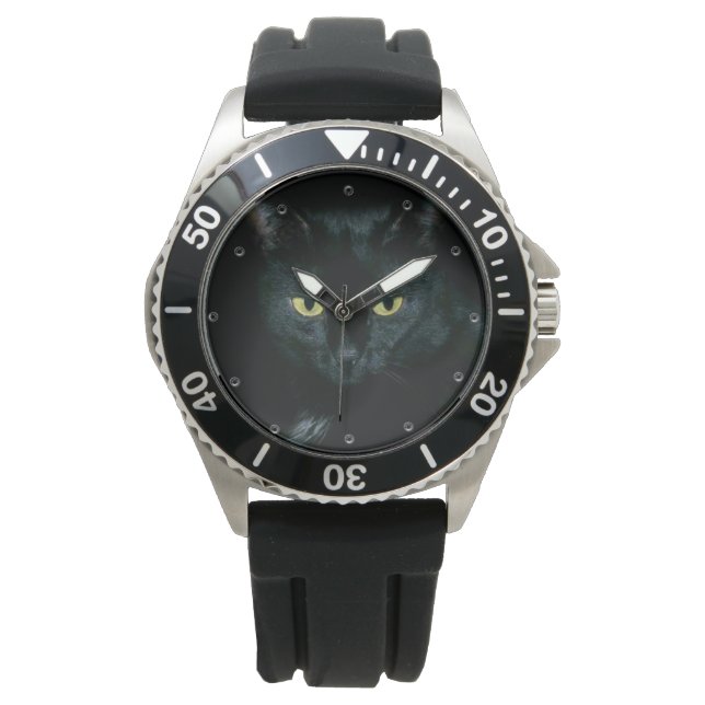 schwarze Katze Armbanduhr (Vorderseite)