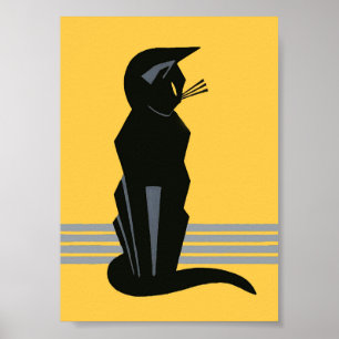 Schwarze Katze Art Deco Vintage Tierposter Poster