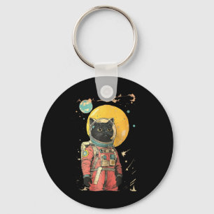 Schwarze Katze Astronautenfarben drucken Schlüsselanhänger