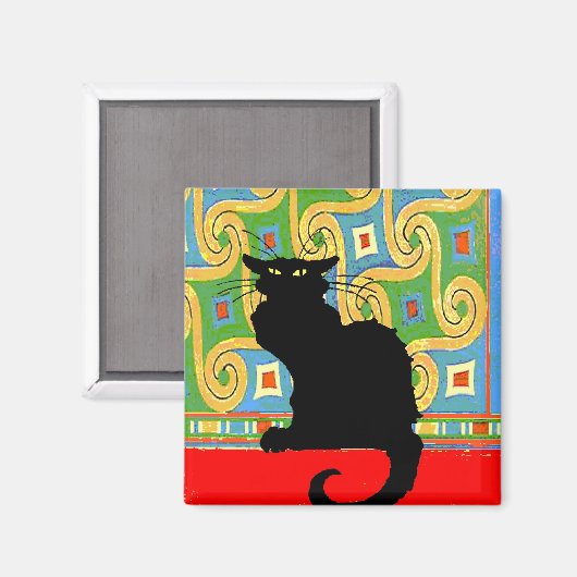 Schwarze Katze auf Abstraktem Hintergrund Magnet (Vorderseite/Rückseite)