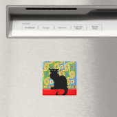 Schwarze Katze auf Abstraktem Hintergrund Magnet (In Situ (Geschirrspüler))