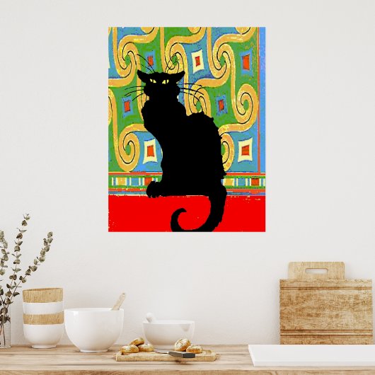 Schwarze Katze auf Abstraktem Hintergrund Poster (Küche)