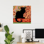 Schwarze Katze auf Abstraktem Hintergrund Poster (Heimbüro)