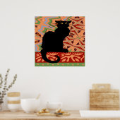 Schwarze Katze auf Abstraktem Hintergrund Poster (Küche)