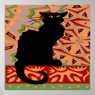 Schwarze Katze auf Abstraktem Hintergrund Poster