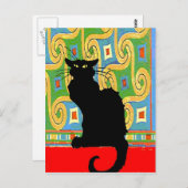 Schwarze Katze auf Abstraktem Hintergrund Postkarte (Vorne/Hinten)