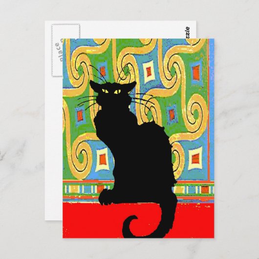 Schwarze Katze auf Abstraktem Hintergrund Postkarte (Vorne/Hinten)