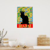 Schwarze Katze auf Abstraktem Hintergrund, Text be Poster (Küche)