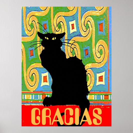 Schwarze Katze auf Abstraktem Hintergrund, Text be Poster (Vorne)