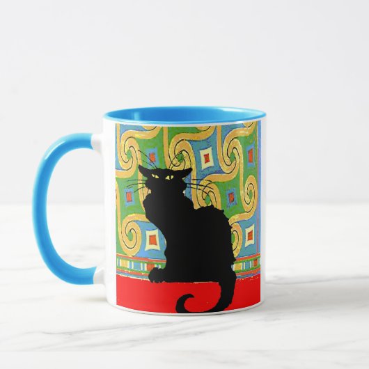 Schwarze Katze auf Abstraktem Wallpaper, Schwarze Tasse (Links)