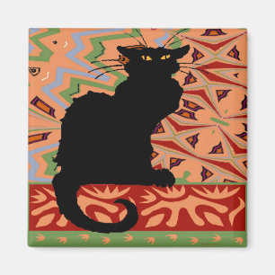 Schwarze Katze auf abstrakter Tapete Magnet