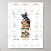 Schwarze Katze auf alten Büchern 2026 Ein-Seiten-K Poster (Vorne)