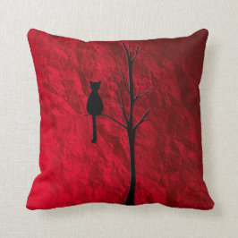 schwarze Katze auf Baum-Wurfskissen Kissen