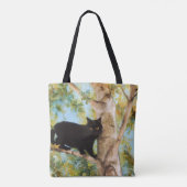 Schwarze Katze auf Birch Tree Kunstmuseum Tasche (Rückseite)