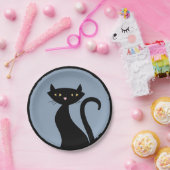 Schwarze Katze auf blau Pappteller (Party)