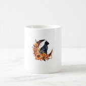 Schwarze Katze auf Blumenmoon Pumpkin Schwarze Kat Kaffeetasse (Mittel)